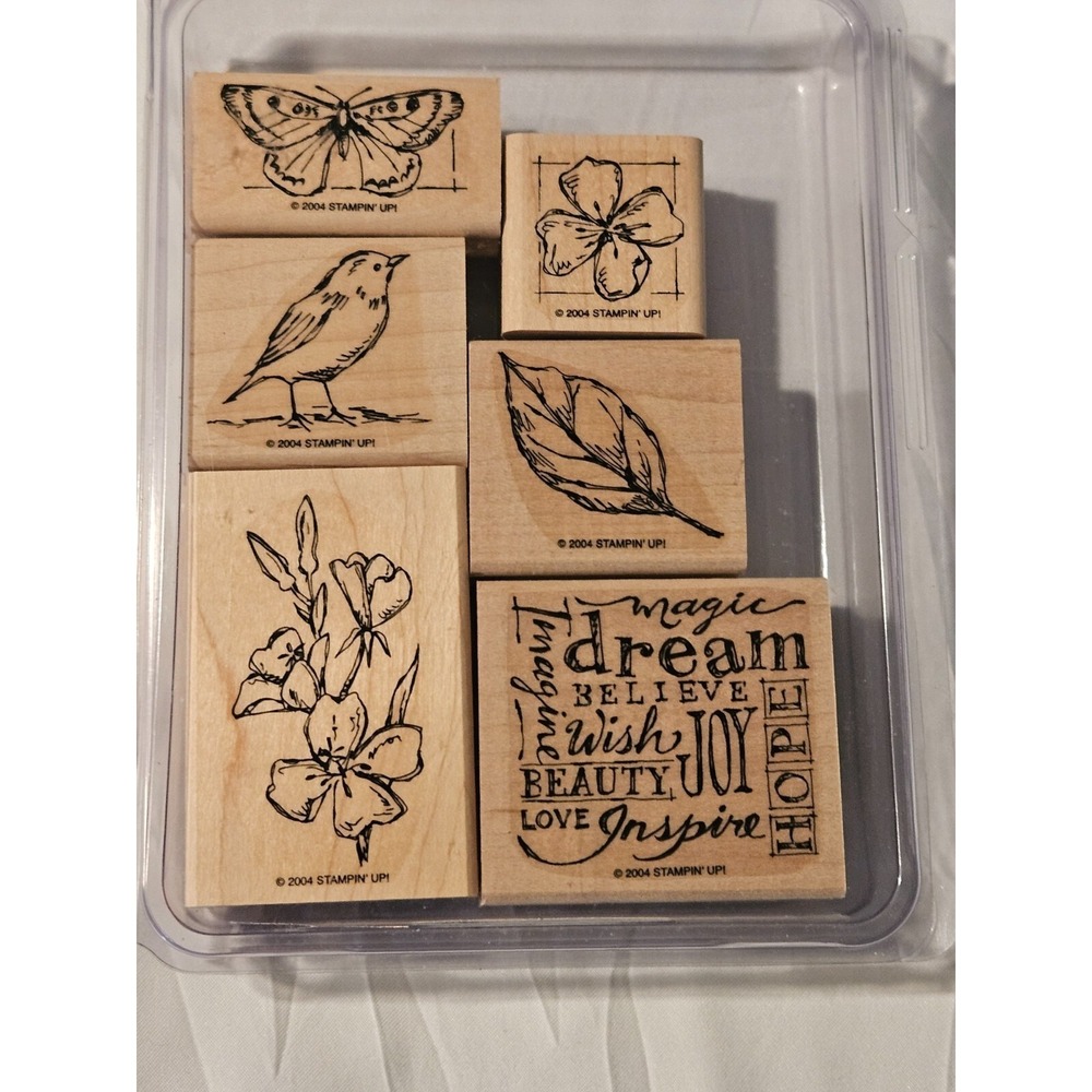 Natural Beauty Set of 6 Stampin Up Rubber Stamps Butterfly Bird Flower Dream